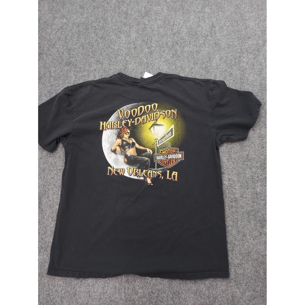 Vtg Harley Davidson Shirt Mens XL Black Skull Pinup New Orleans Voodoo Graphic T